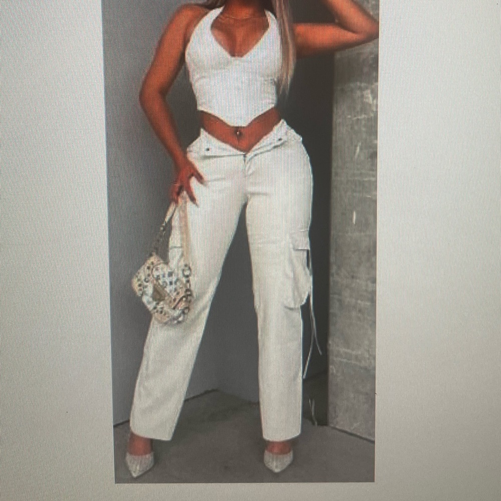 White Faux Leather halter and cargo pants